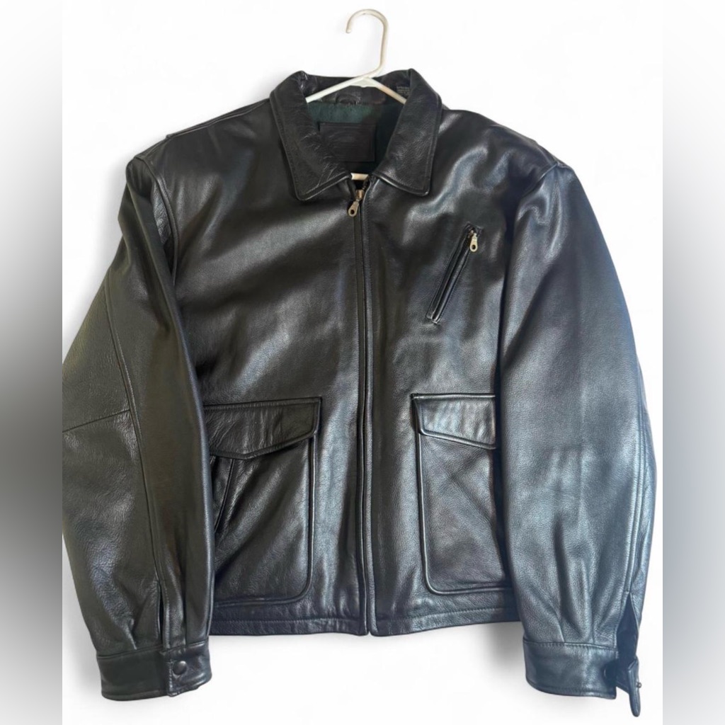 Vintage St. John's Bay Black Leather Bomber Jacket